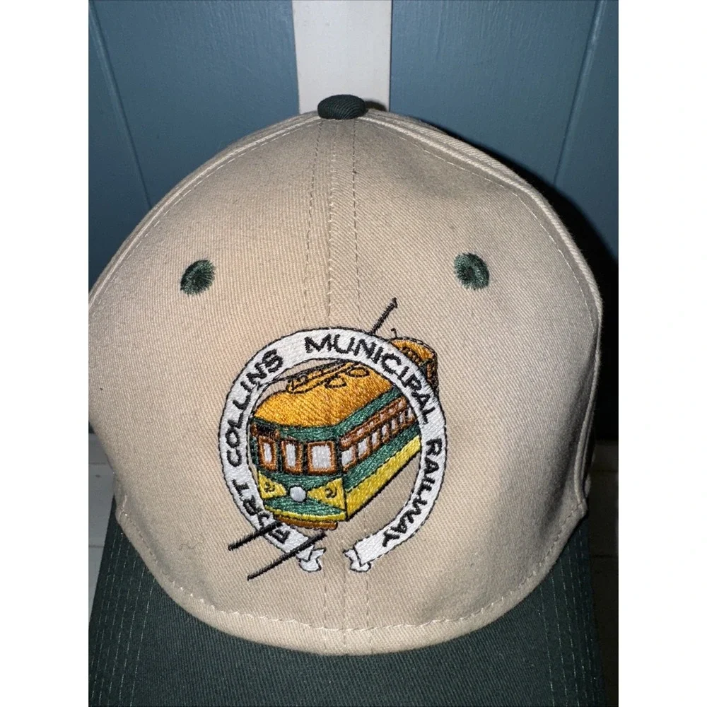 Vintage Fort Collins Municipal Railway Hat Cap Tan Green Sportswear‎ Colorado OS